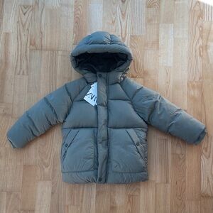 NWT Zara Kids Olive Puffer Jacket with Hood